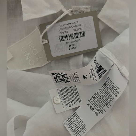 NWT $485 120% Lino Button Down Linen shirt White Size 38 gold flower s design - Picture 2 of 10